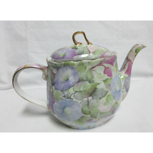 Formalities by Baum b=Bros Teapot Blue and Pink Morning Glories Gold Trim